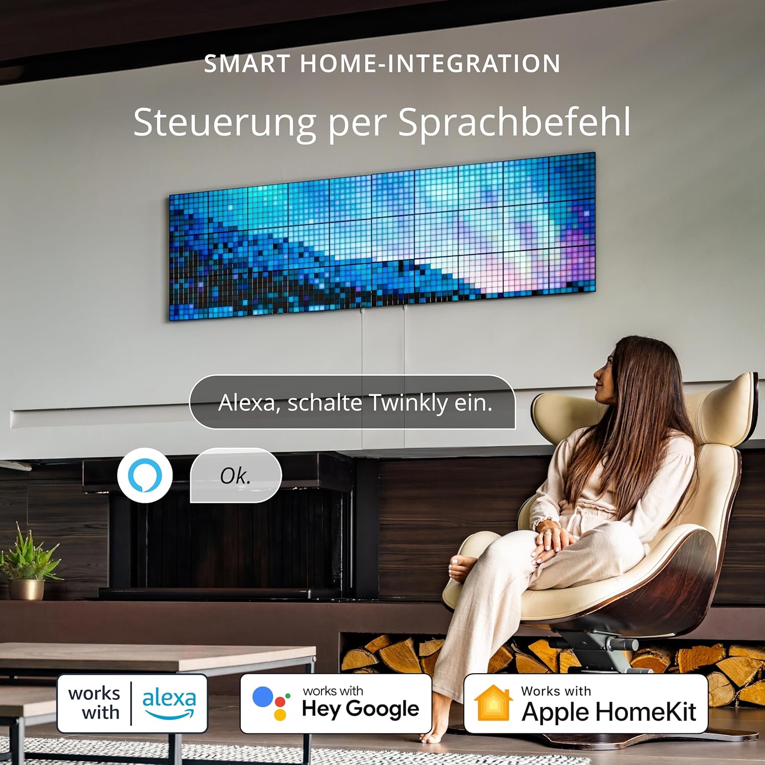 Twinkly Squares Starter Kit, RGB LED Paneelen, Enthält 1 Hauptpaneel und 5 Erweiterungspaneele, Kompatibel mit HomeKit, Alexa und  Home, Gaming- und Streaming-Lichter, 16M+ Farben