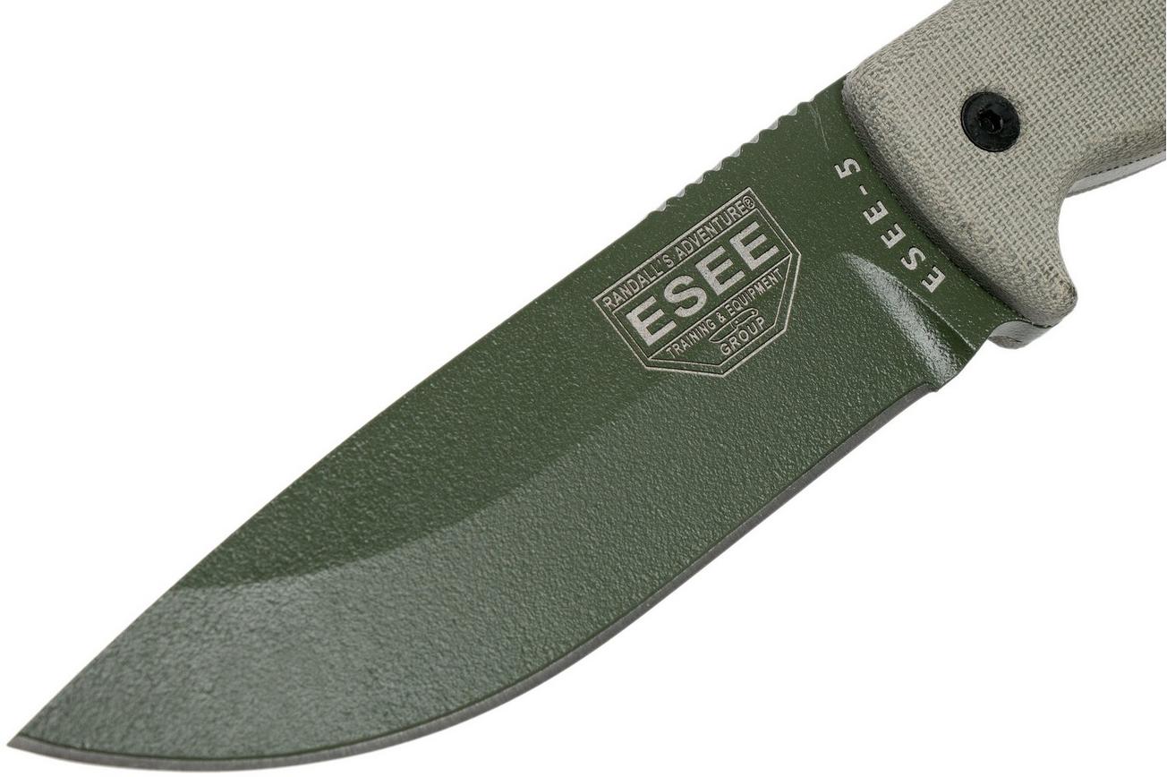 ESEE Model 5 OD blade, desert tan handle 5P-OD met kydex schede   riemclip