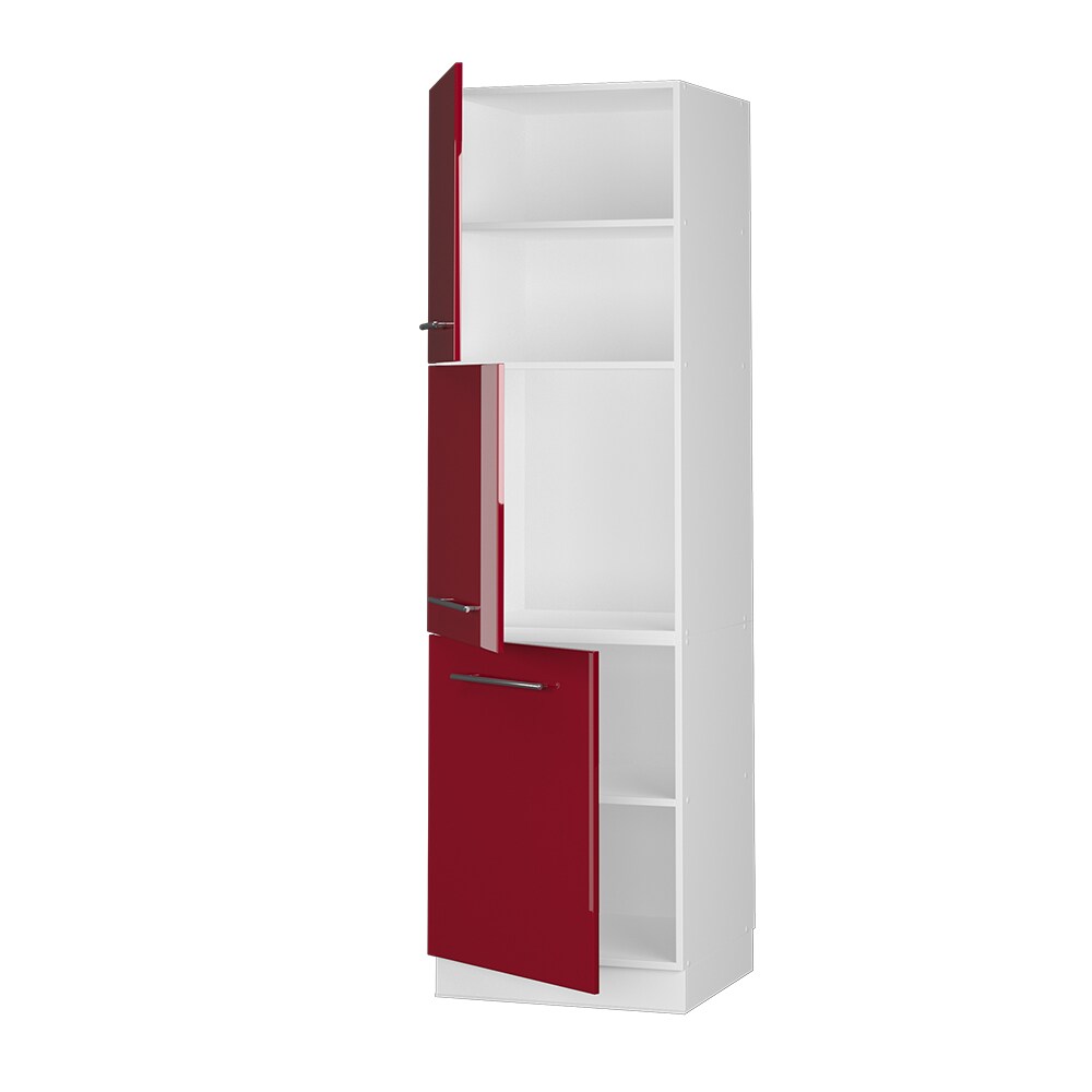 Vicco Herdumbauschrank Küchenschrank Küchenmöbel Fame-Line Weiß Bordeaux Rot 60 cm modern Hochglanz Küche Einbauküche Blende Herdschrank Hochschrank Küchenzeile Drehtür Einlegeboden