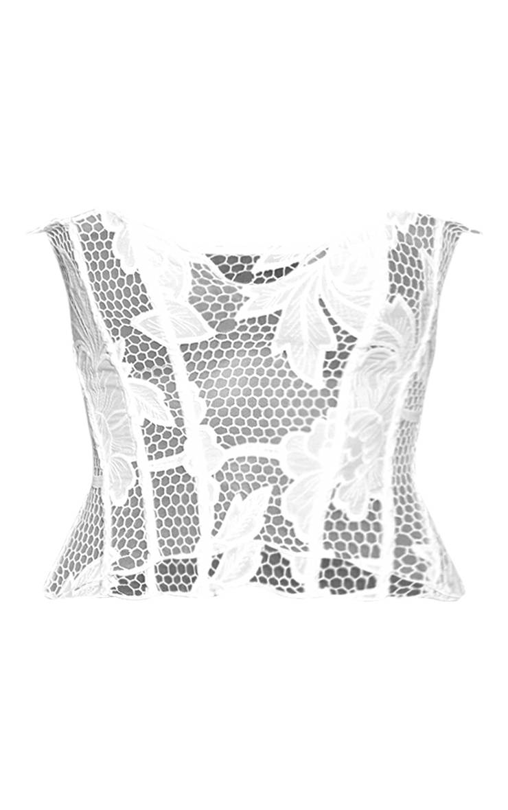 Blanc Corset Texturé En Dentelle Florale