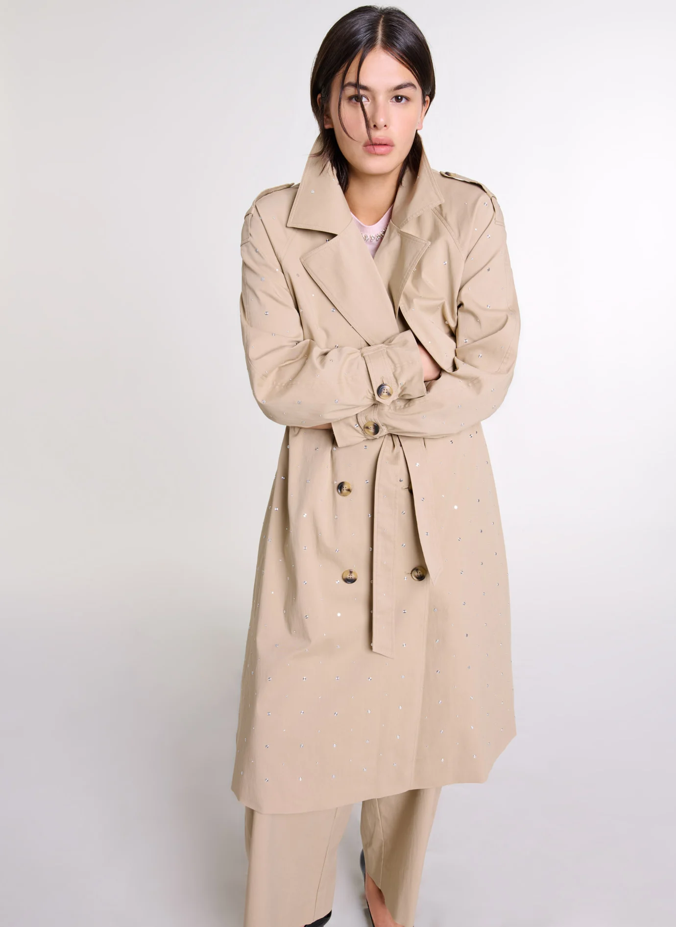 Trench col classique en coton mélangé | Beige