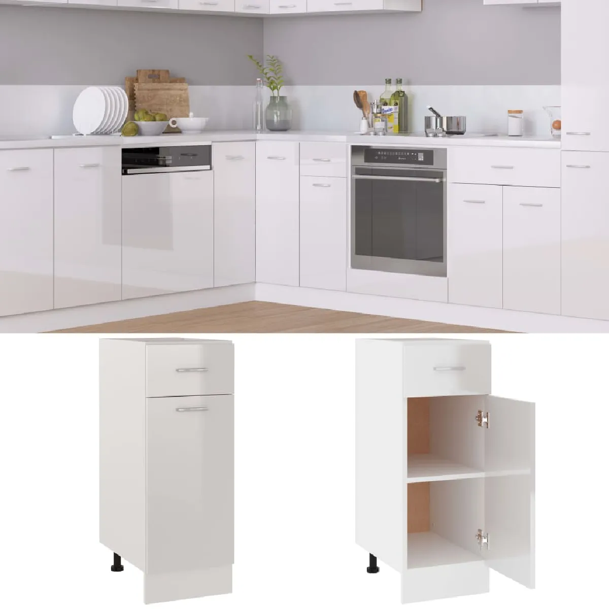 vidaXL Armoire de plancher à tiroir Blanc Brillant