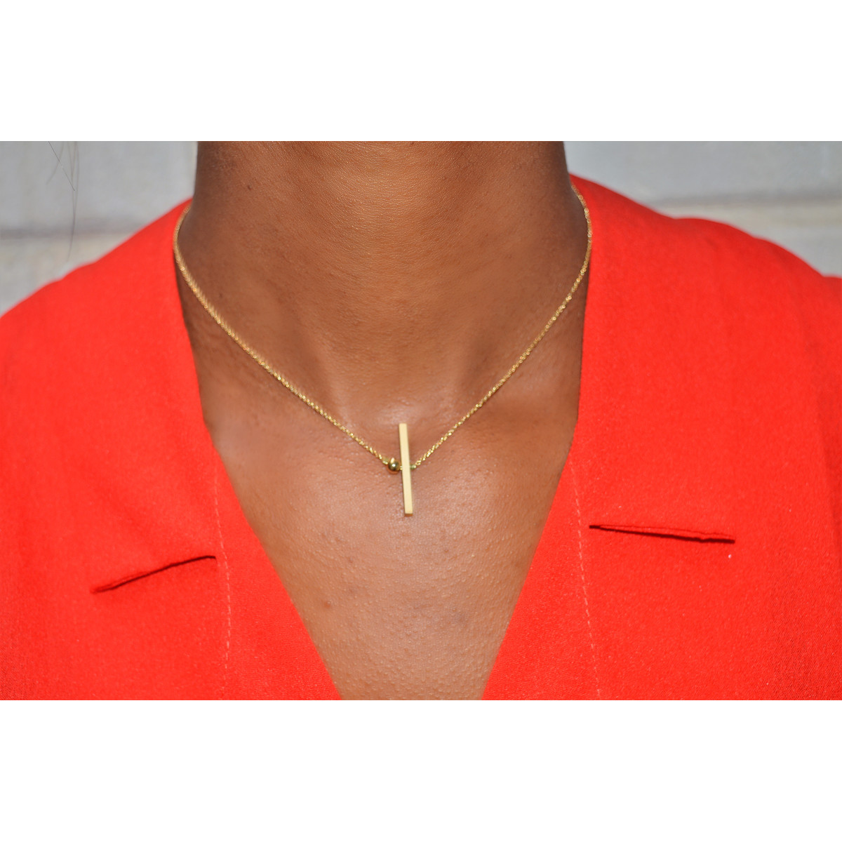 Collier délicat minimaliste chaîne barre perles-doré à l 'or fin