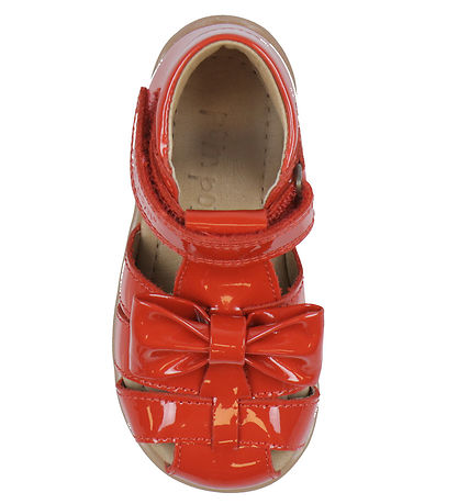 Pom Pom Sandalen - Bow Klettband - Rotes Lackleder