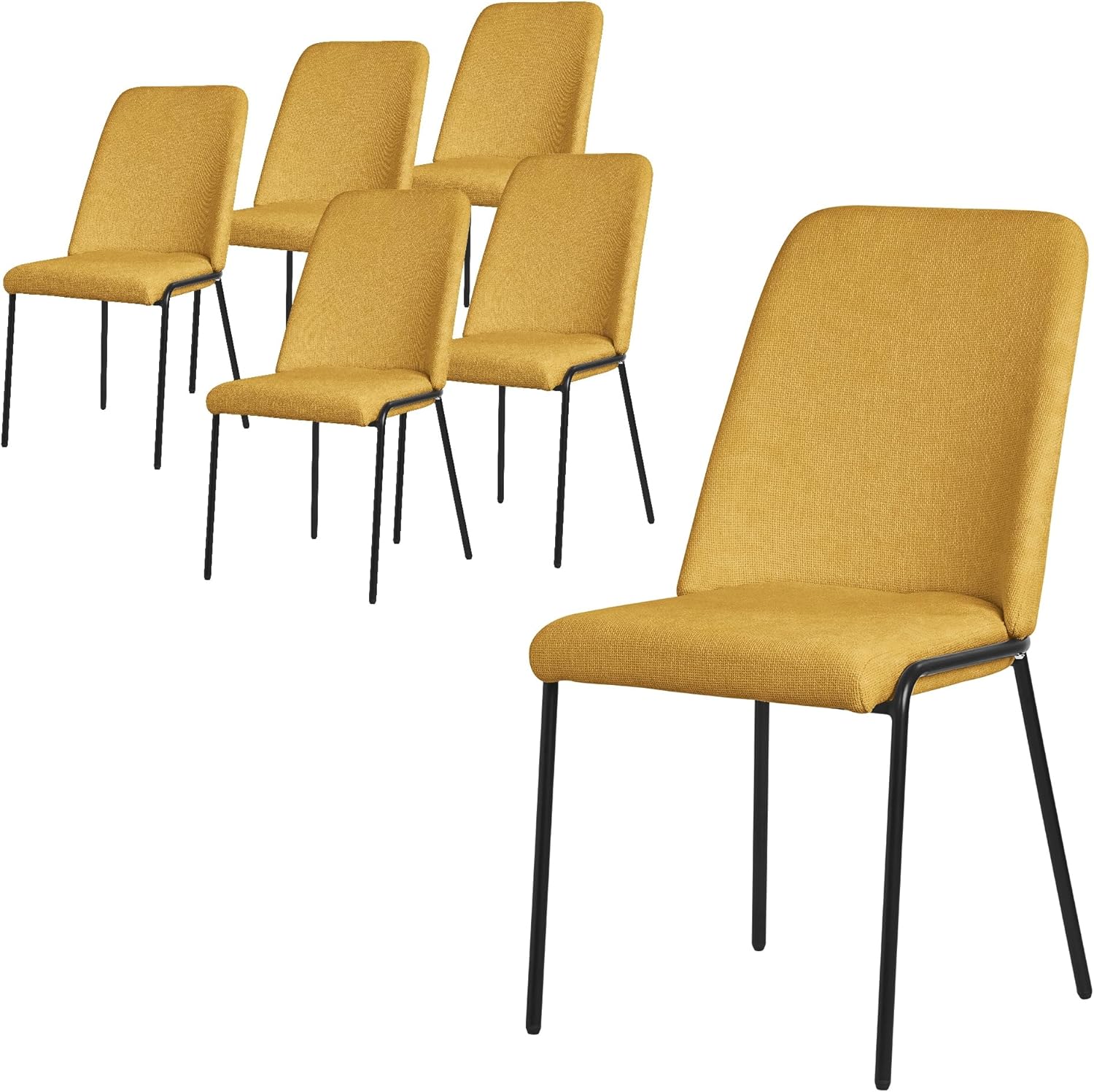 ML-Design Esszimmerstühle 6er Set Senf, Küchenstühle mit Stoffbezug und Metallbeinen, Wohnzimmerstuhl mit Rückenlehne, Polsterstühle für Esszimmer & Küche, Gepolsterte Stühle Ergonomischer Sessel
