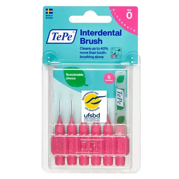 Escova interdental TePe Eco-Responsible ISO 0 / 0,40 mm, pacote com 6 unidades.