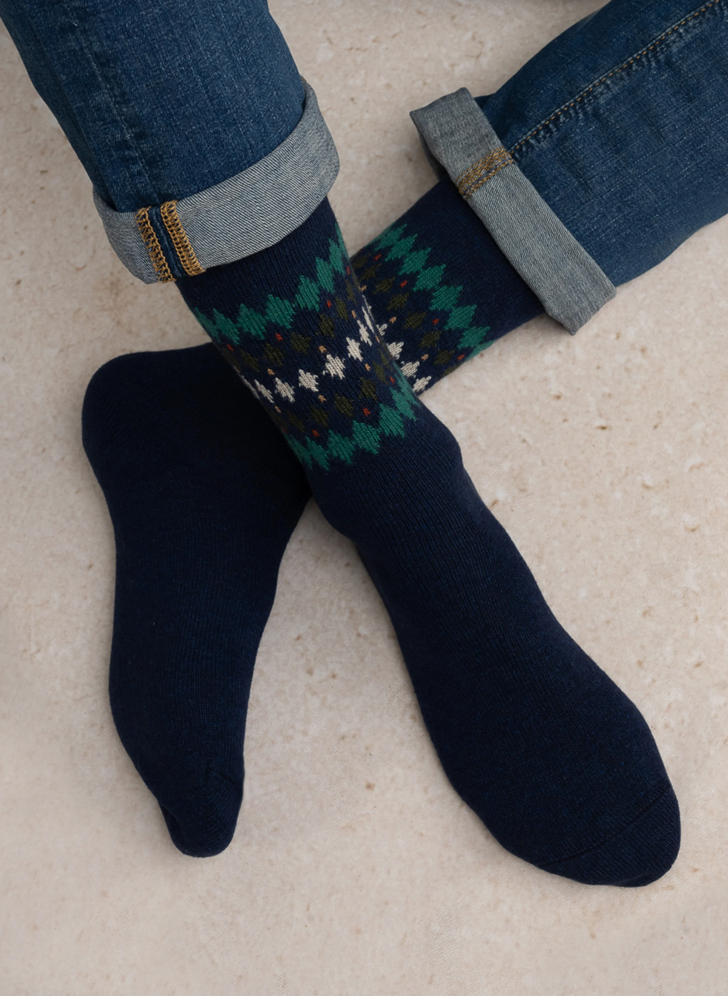 LOSANGES - Chaussettes jacquard en laine mélangée | Bleu