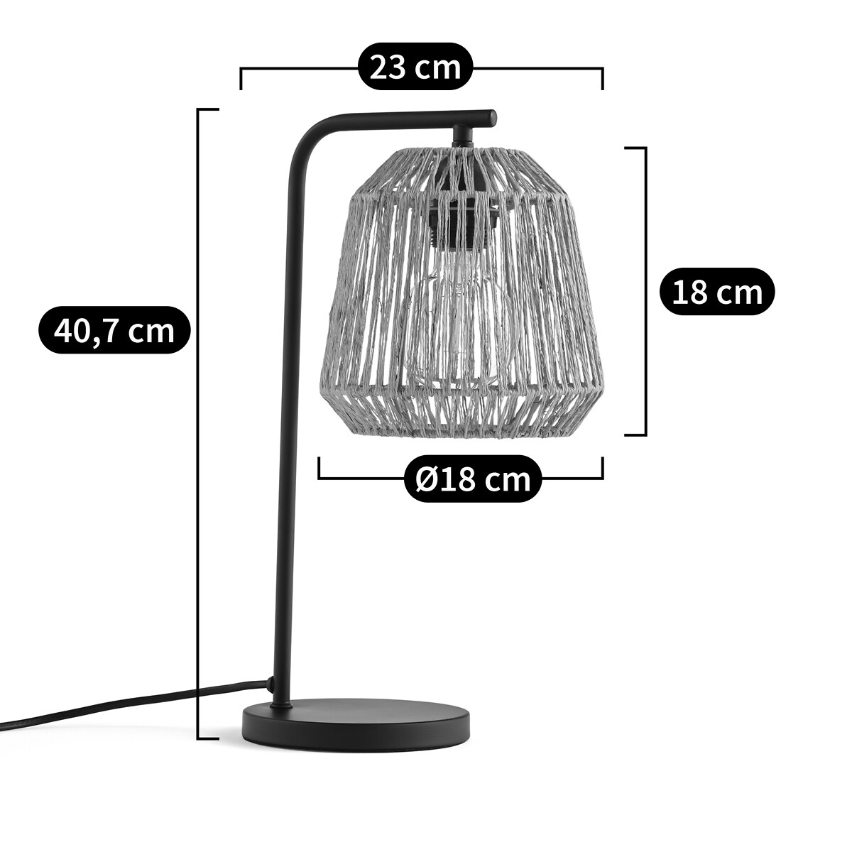 LA REDOUTE INTERIEURS<br>Candeeiro de mesa em metal e cânhamo, Yaku