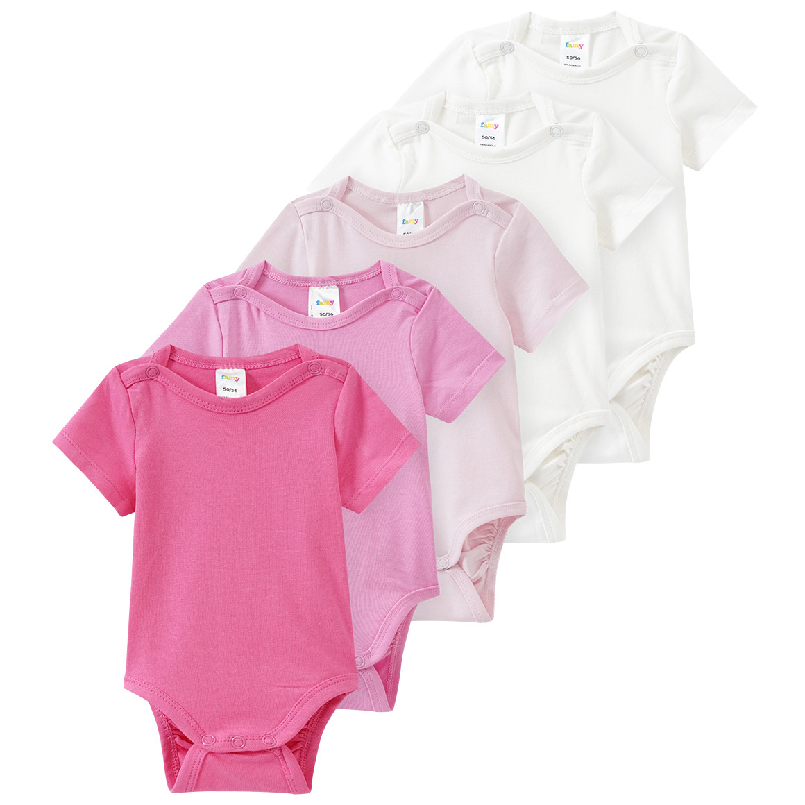 Famy 5 Baby Bodys in verschiedenen Farben rosa / weiss