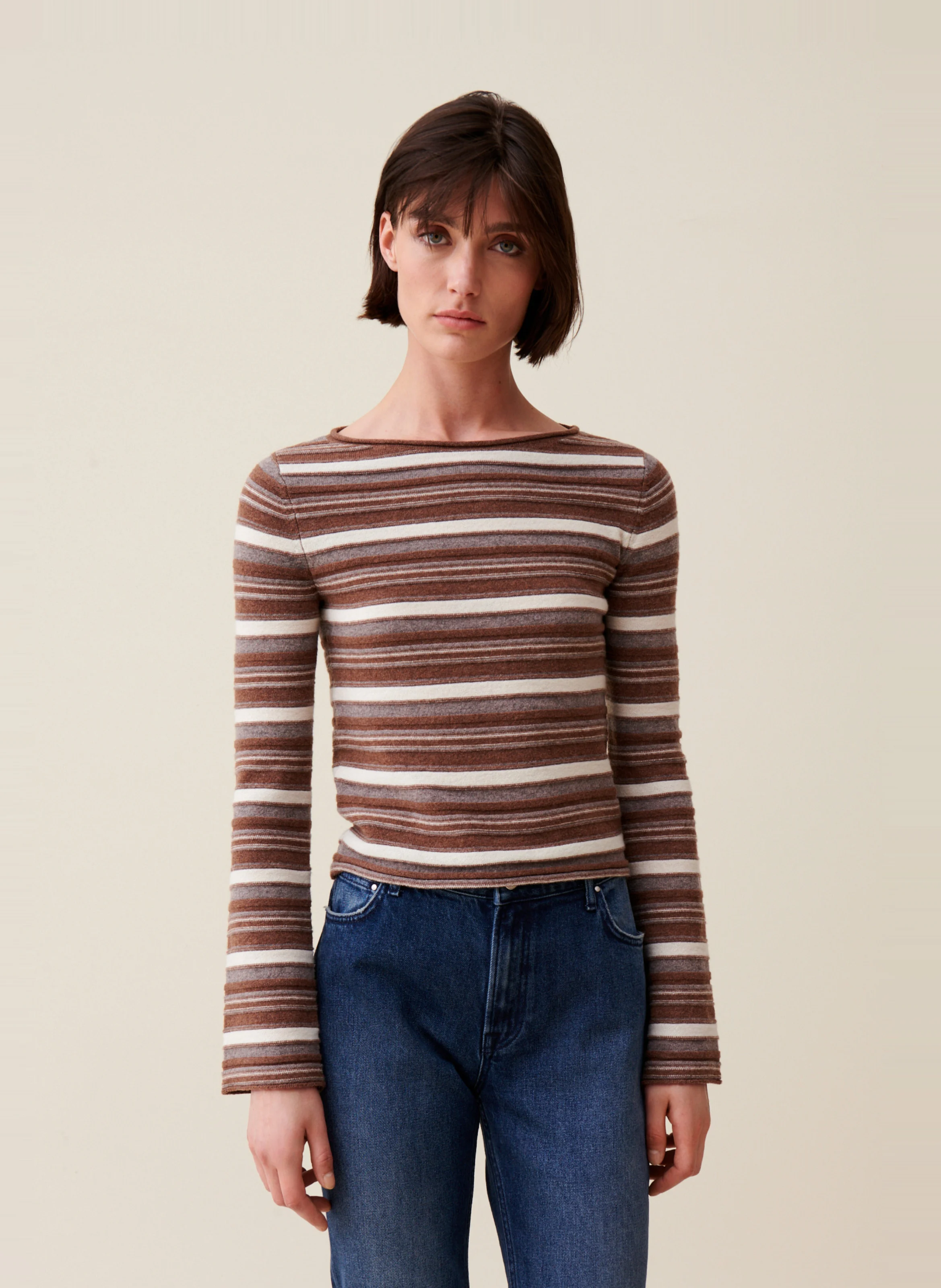 Pull rayé manches évasées en laine | Multicolore
