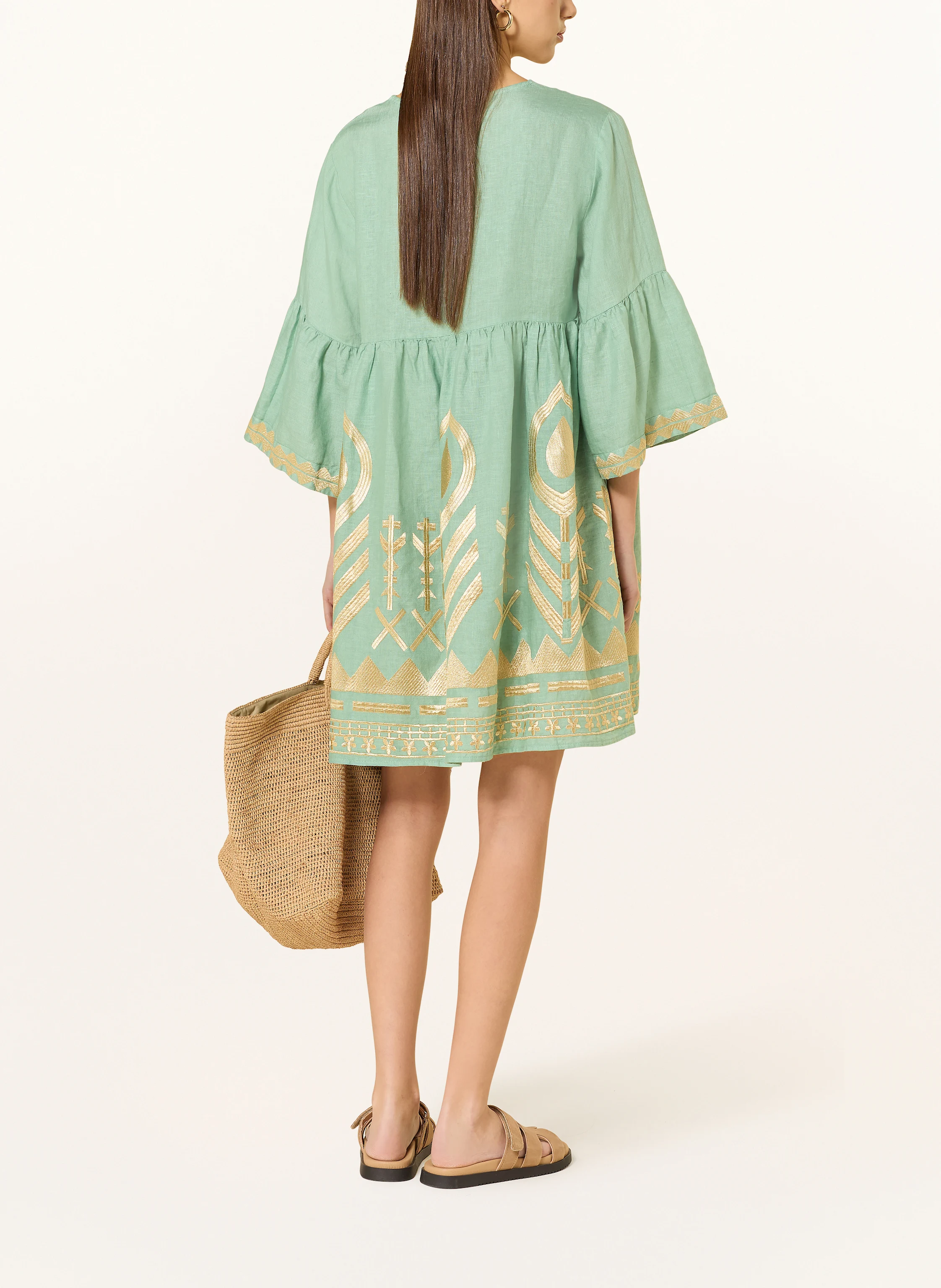 Greek Archaic Kori Strandkleid FEATHER aus Leinen mit 3/4-Arm