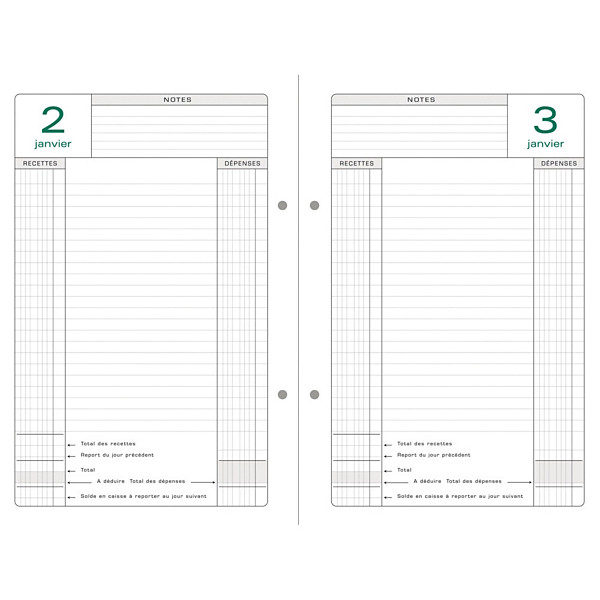 Exacompta Recharge classeur Caisse perpétuel 1 jour par page - 16 x 24 cm