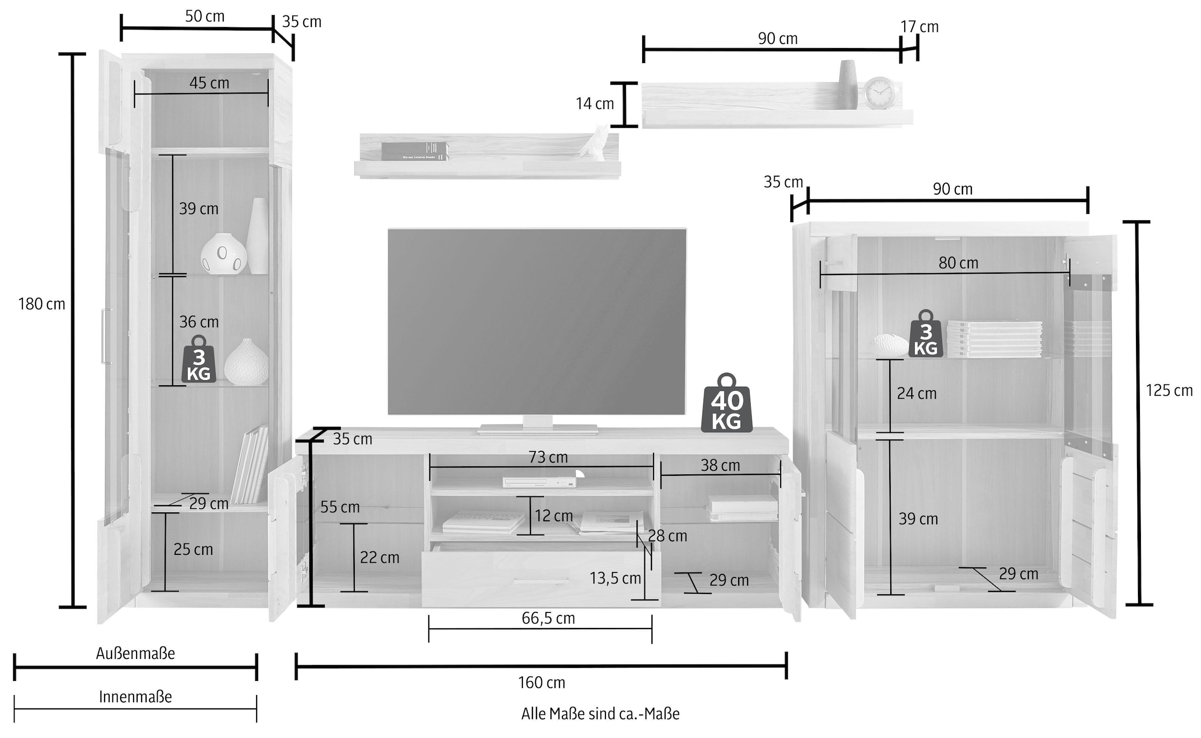 Home affaire Wohnwand »Ribe Wohnwand Set-5 St.« 5 Stk. tlg.