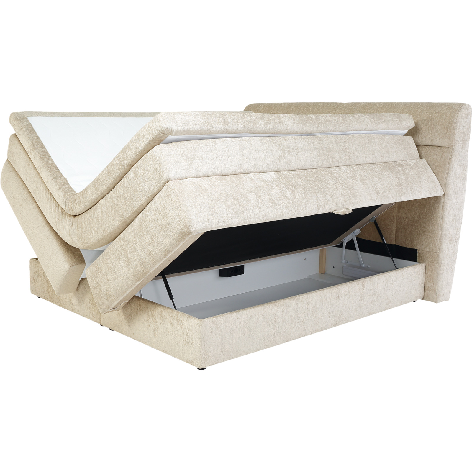 Boxspringbett Queen Stoff Chenille 180 x 200 cm, mit Bettkasten beige