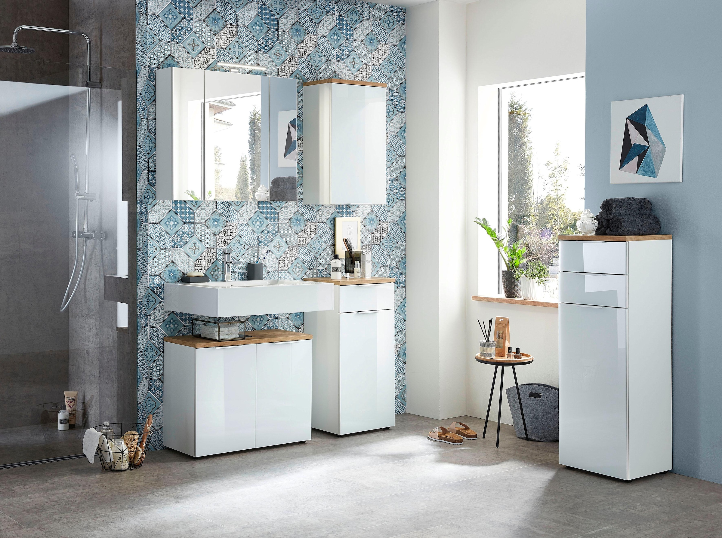 GERMANIA Waschbeckenunterschrank »Pescara« Front mit Glasauflage