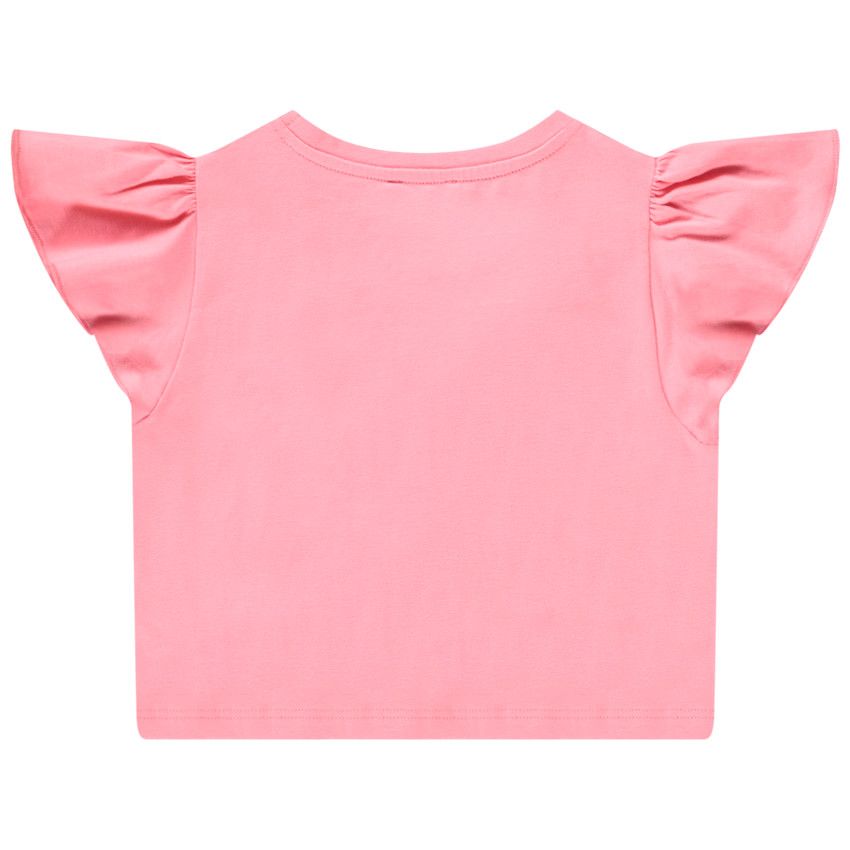 T-shirt manches courtes print papillon effet pétales 3D pour fille - Corail