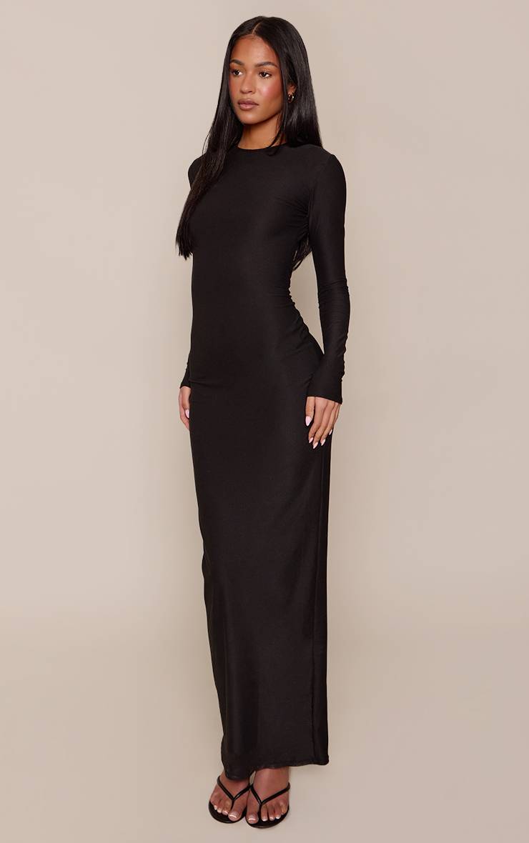 Noir Robe Maxi Longue À Manches Longues Toucher Doux Pour Femmes Grandes Tailles