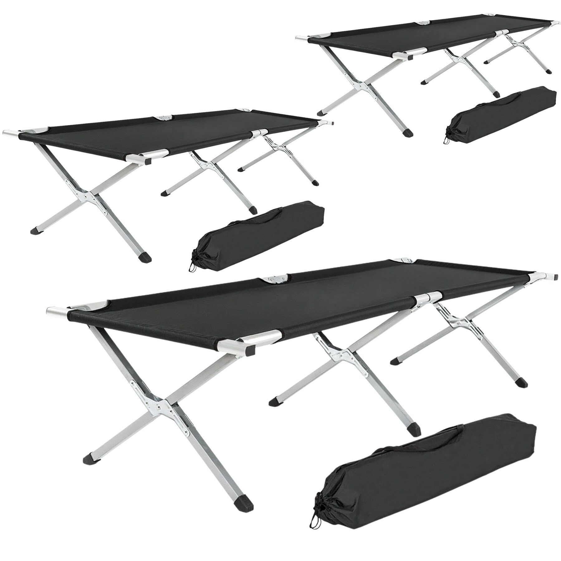 tectake® 3er Set Feldbett, mit Aluminiumgestell, Belastbarkeit 150 kg, 190 x 70 x 45 cm