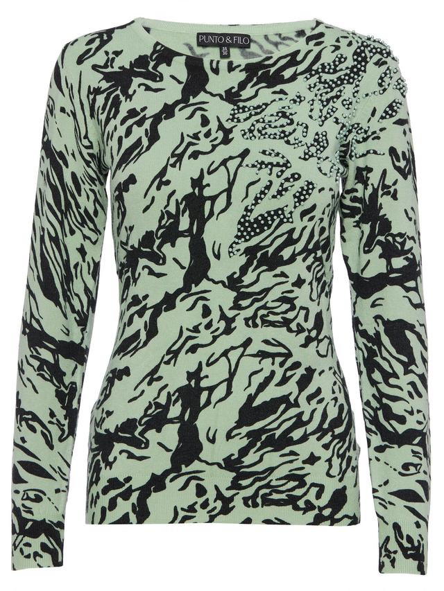 Pullover bedruckt mit Perlenverzierung