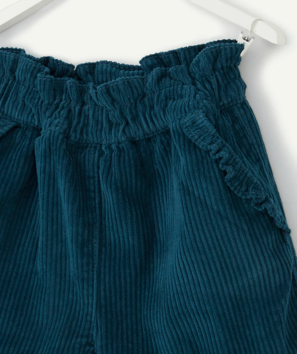 SHORT FILLE EN VELOURS CÔTELÉ BLEU CANARD AVEC POCHES