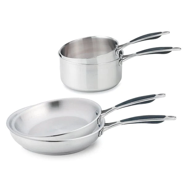 Batterie de cuisine Excell'Inox 2 casseroles et 2 poêles tout inox Mat
