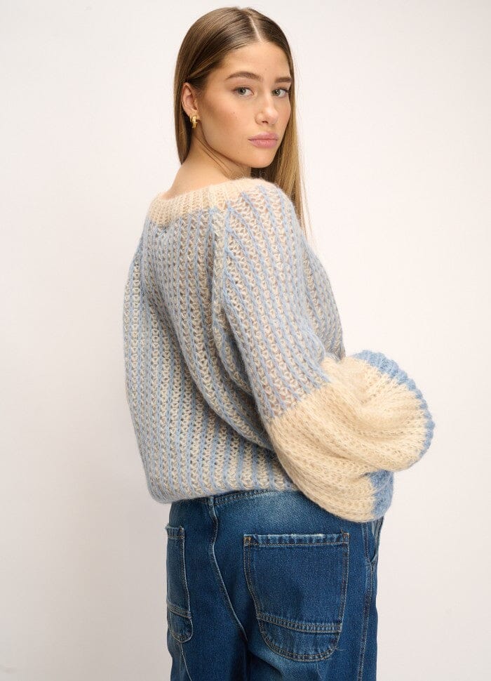 Noella Liana Knit Sweater 1036 dusty blue cream