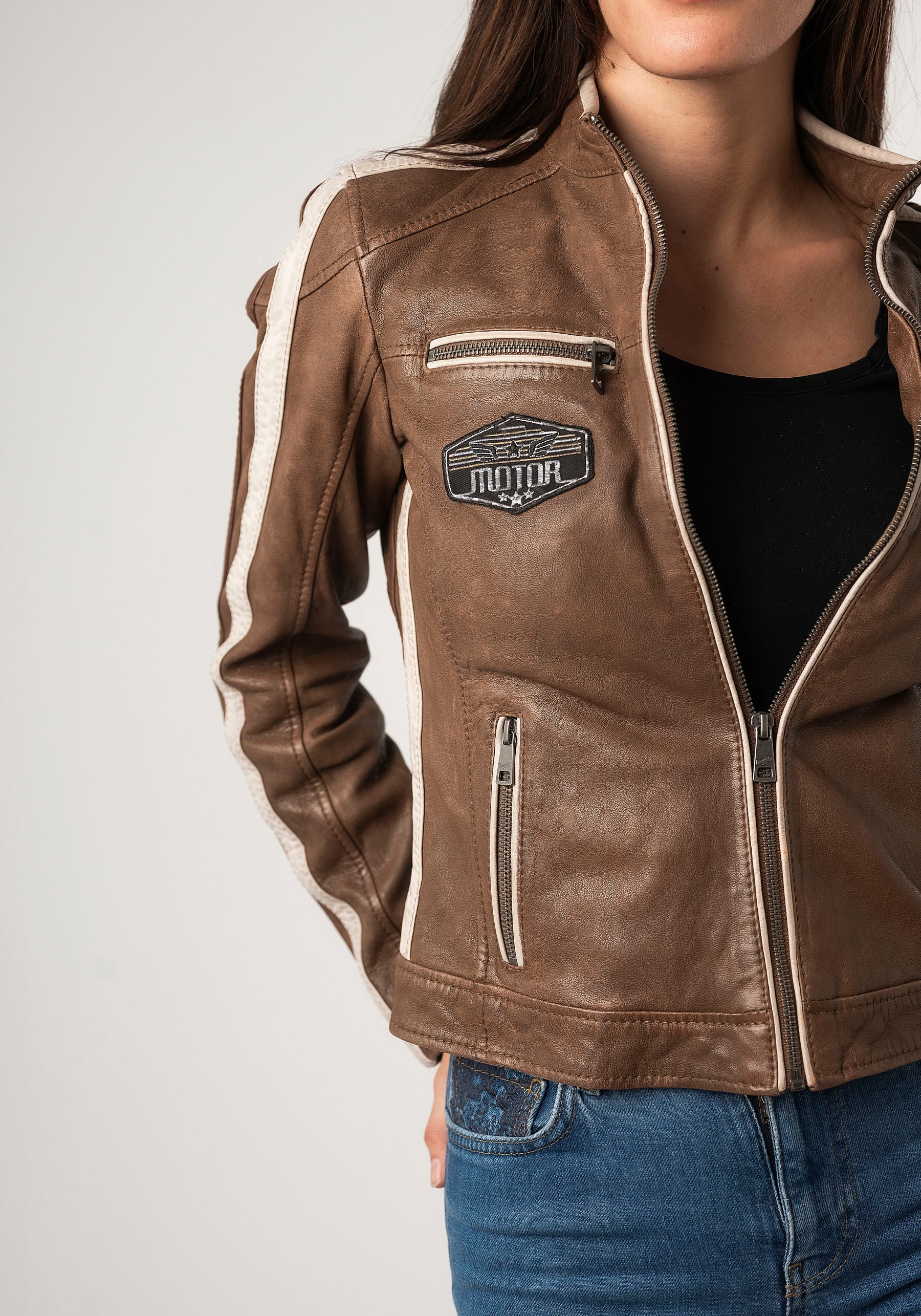 Mauritius Lederjacke »MWHighwalie« im Racer-Look, mit Patch