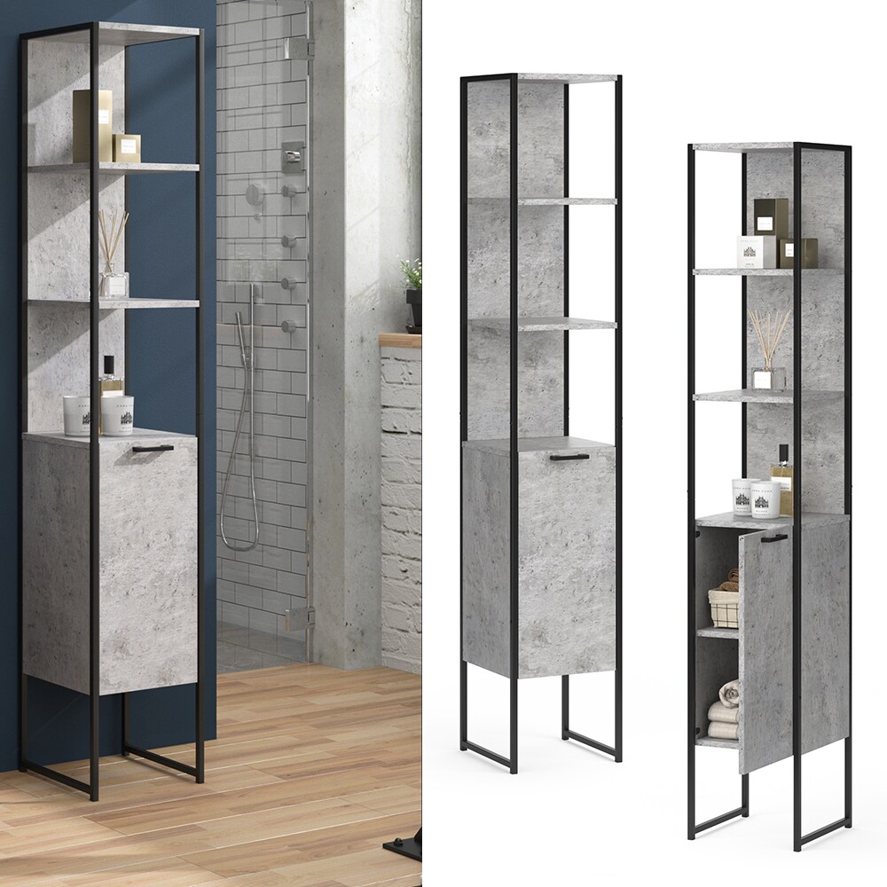 Vicco Badschrank Fyrk Beton Badezimmerschrank Hochschrank Badregal 5 Fächer