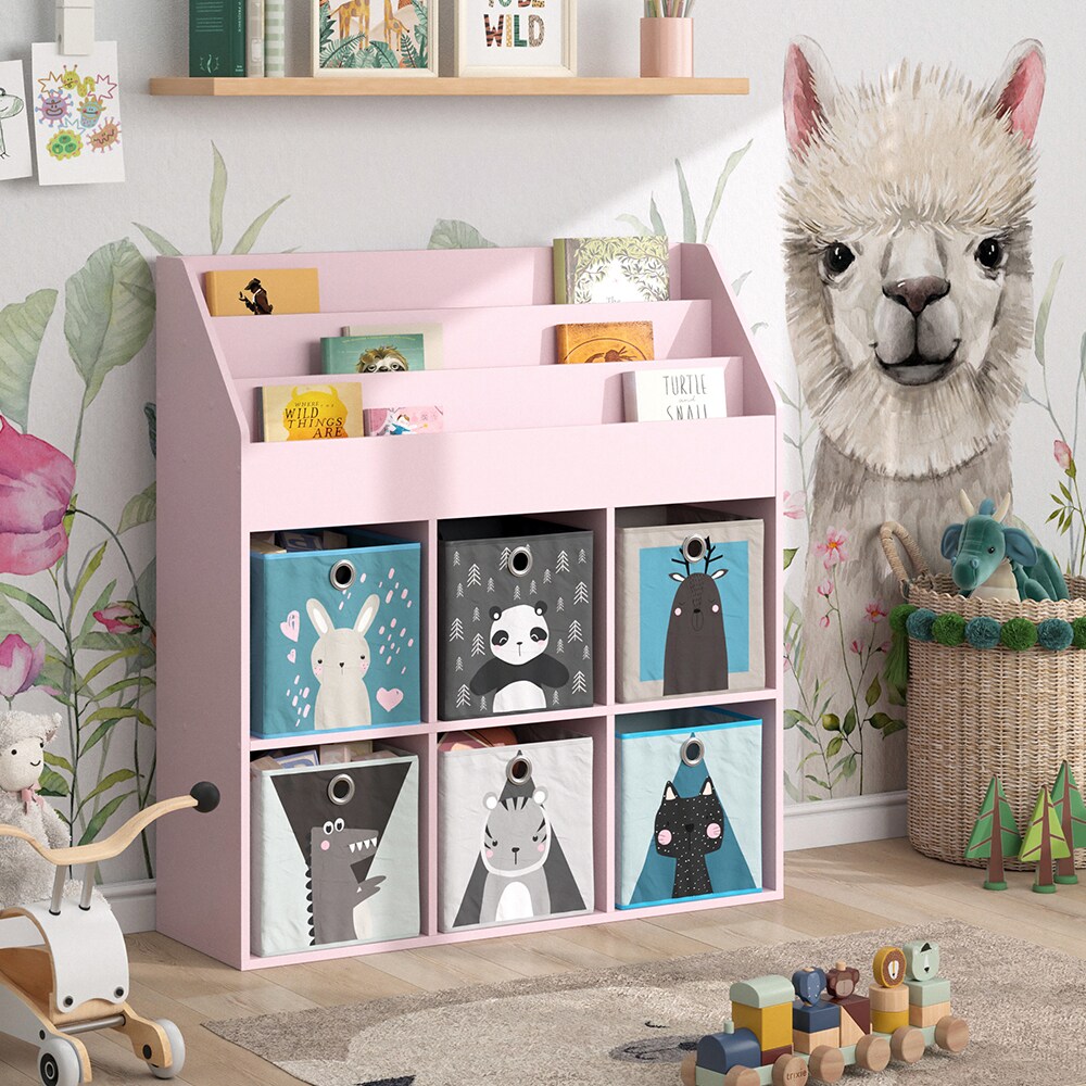 Vicco Kinderbücherregal Luigi 107 x 114 cm, Rosa, Kinderzimmerregal, Fächer, Faltboxen