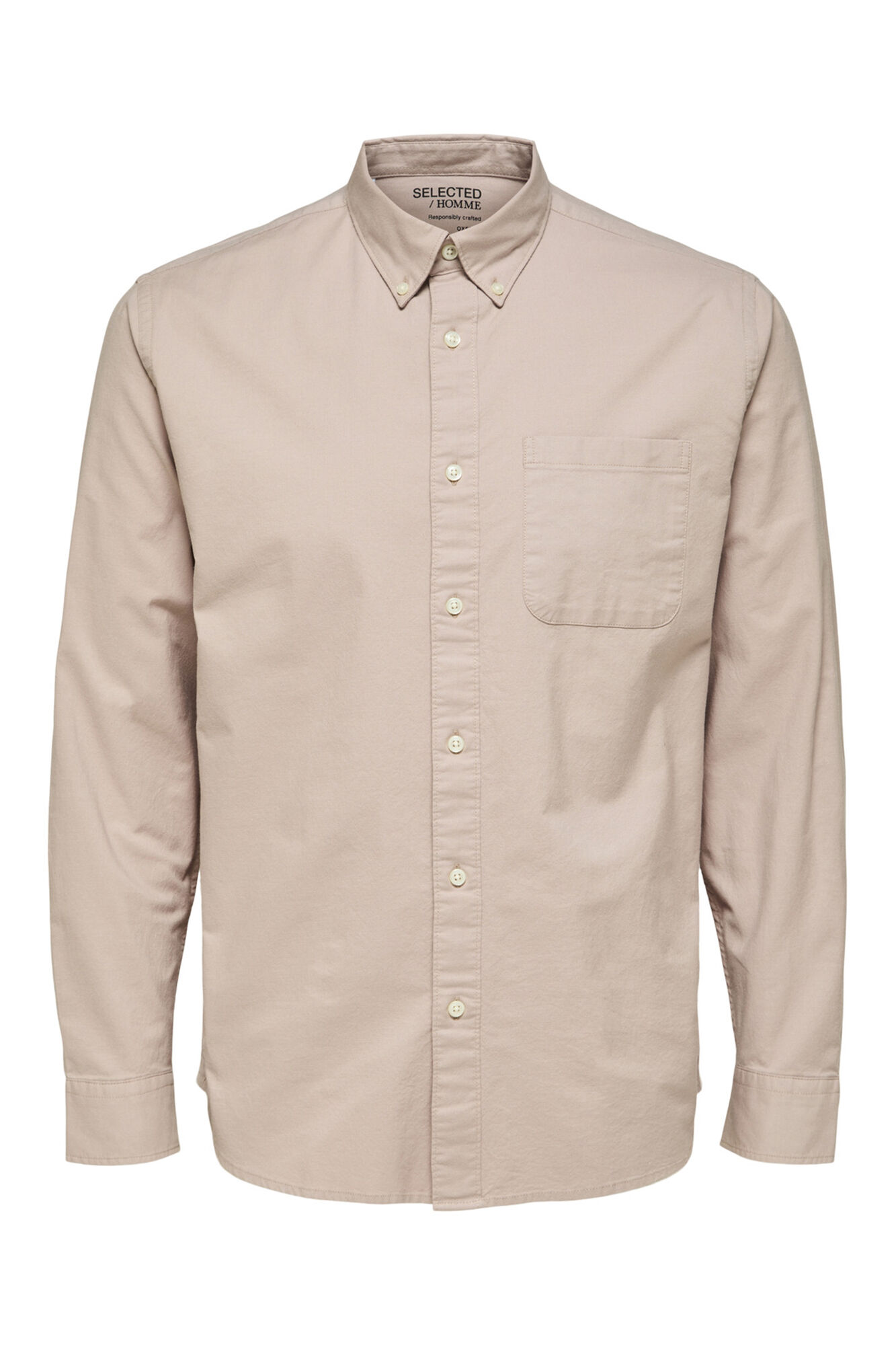 Camisa de manga comprida com bolso, 100% algodão - Cinza