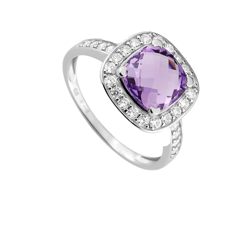 Bague femme - Améthyste et Oxyde de zirconium - Or 18 Carats