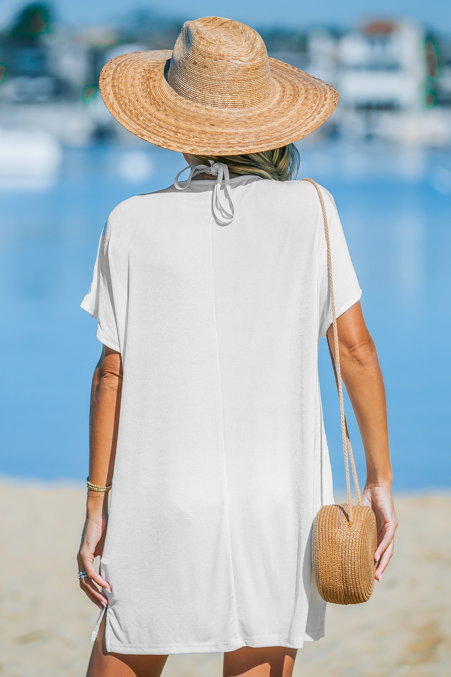 Robe cover up à col en V et poches avec boutons