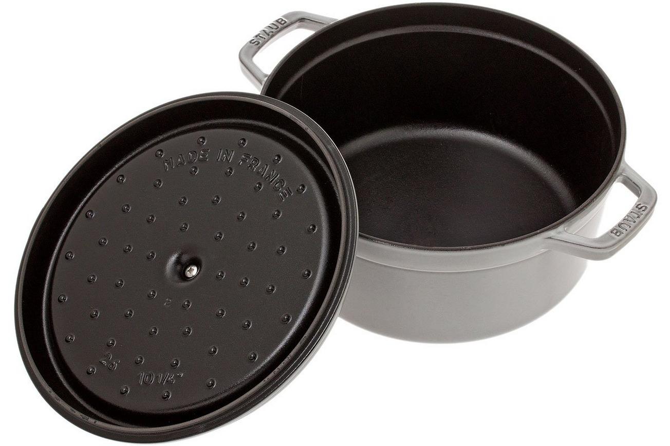 Staub braadpan - cocotte 26cm, 5,2L, grijs met stoominzet