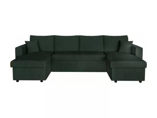Canapé panoramique 6 places Maria convertible avec 2 coffres en velours côtelé - Vert foncé - L295 x P146 x H81cm - Loungitude