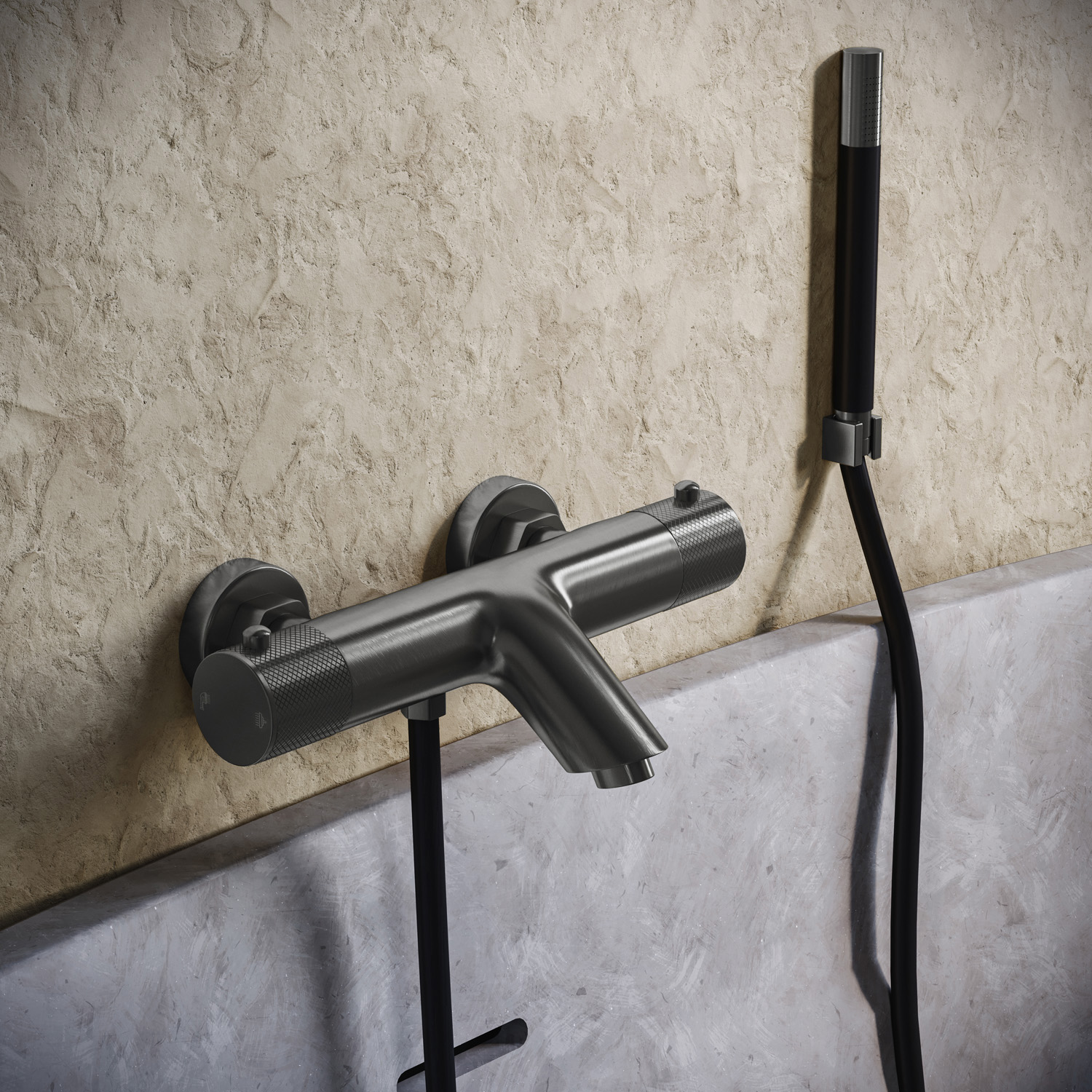 Saniclear Iron Curved Pro thermostatische opbouw badkraan met handdouche verouderd ijzer - gunmetal
