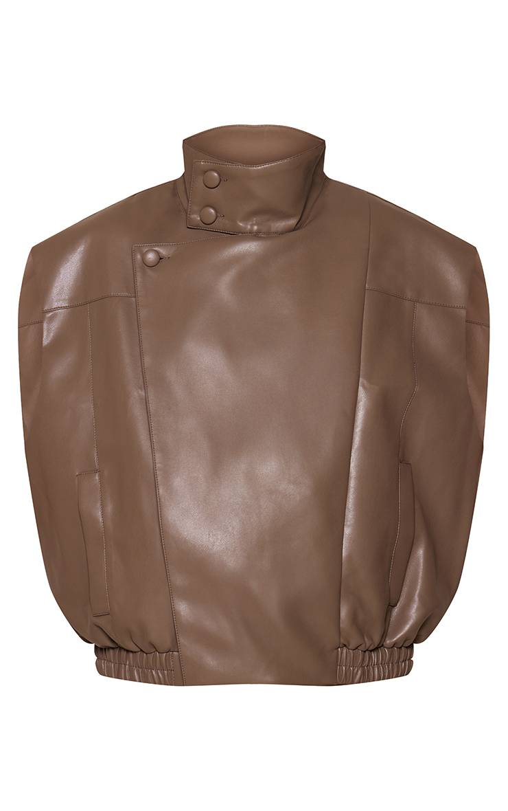 Kaki Gilet Col Montant En Synthétiquecuir