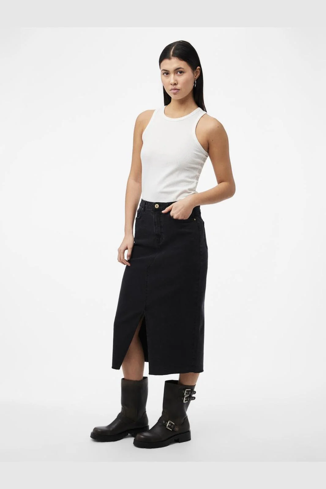 Pieces Pcjessie Denim Midi Skirt 4560724 black