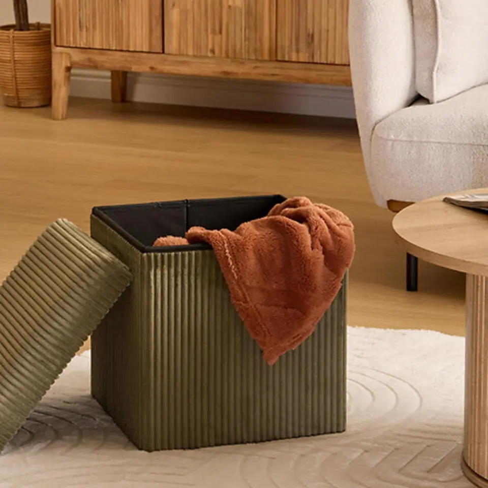 Atmosphera Hocker/poef Ribcord - opvouwbaar - groen - 38x38cm