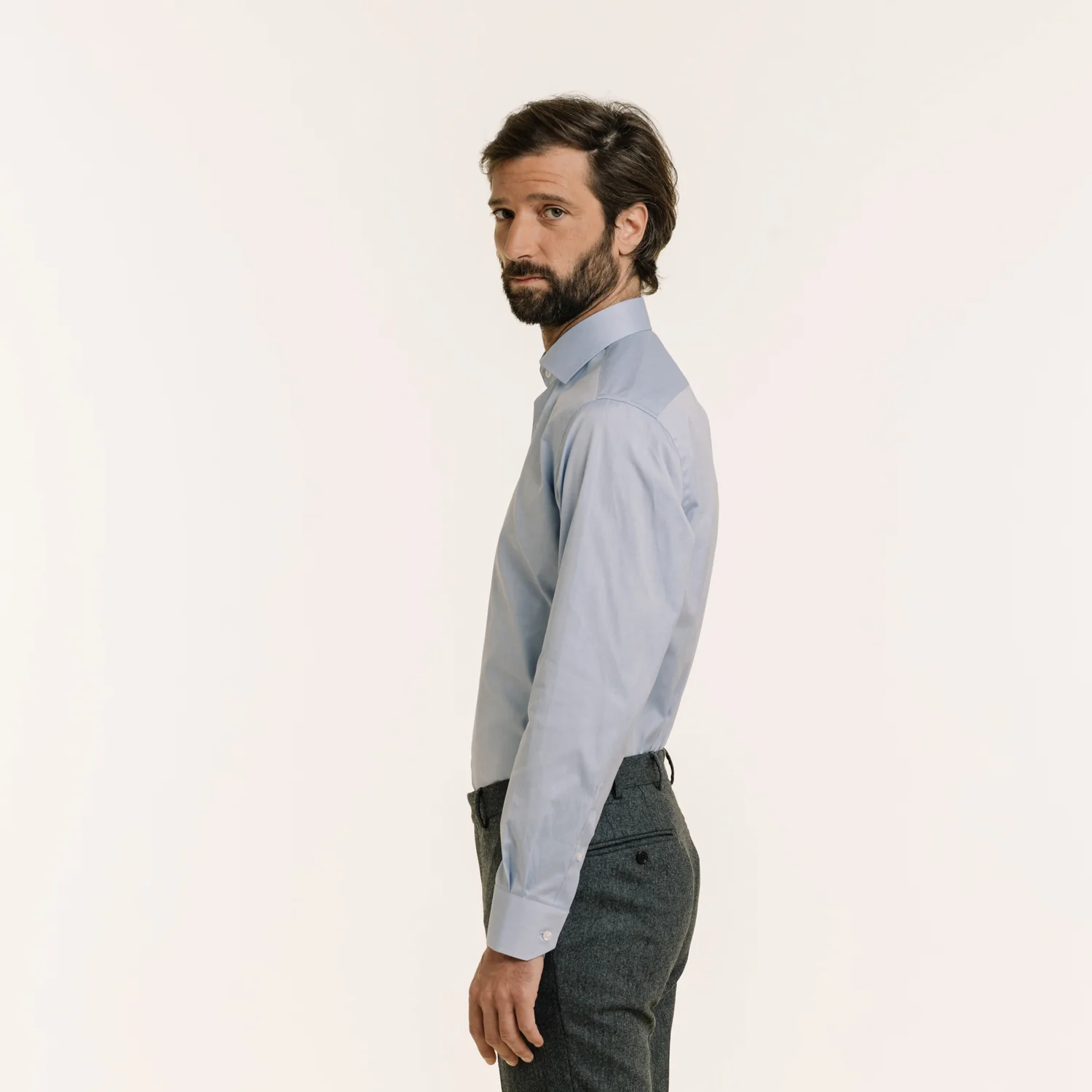Blue double-twisted Oxford fitted shirt