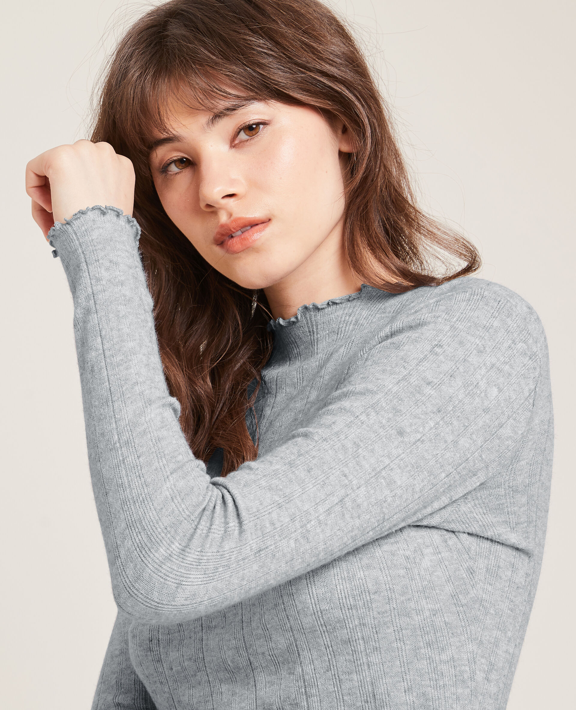 Pull maille fine côtelée - Gris clair