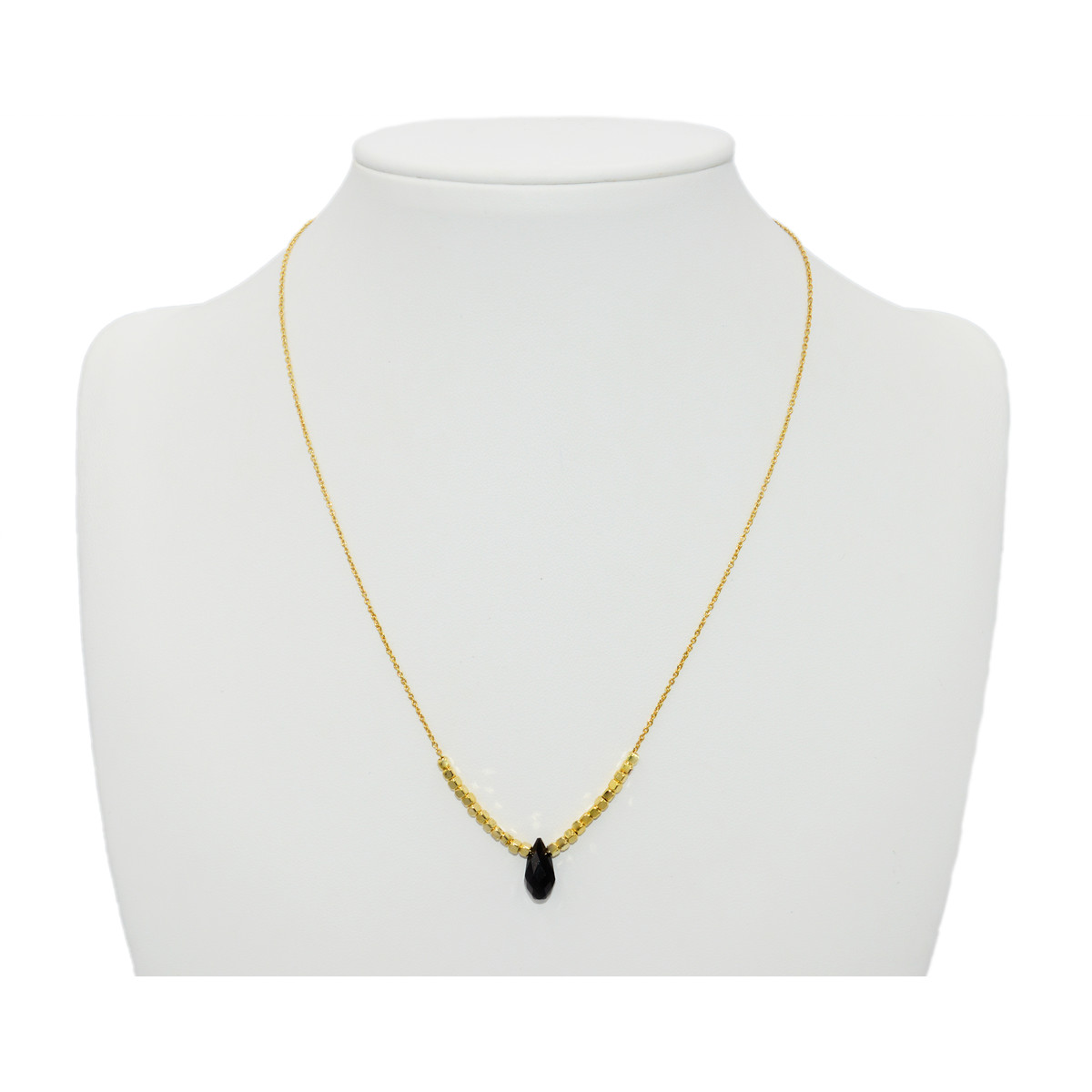 Collier  fin décoré de perle goutte crystal-doré à l or