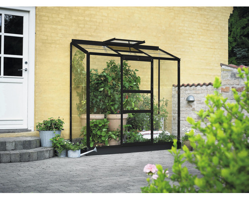 Aanbouwkas Halls Altan 3, helder glas 3 mm, 194 x 69 cm, zwart