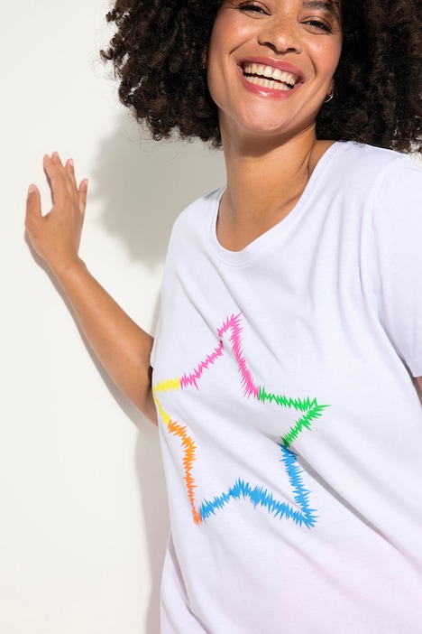 T-Shirt, Neon-Stern, Rundhals, Halbarm