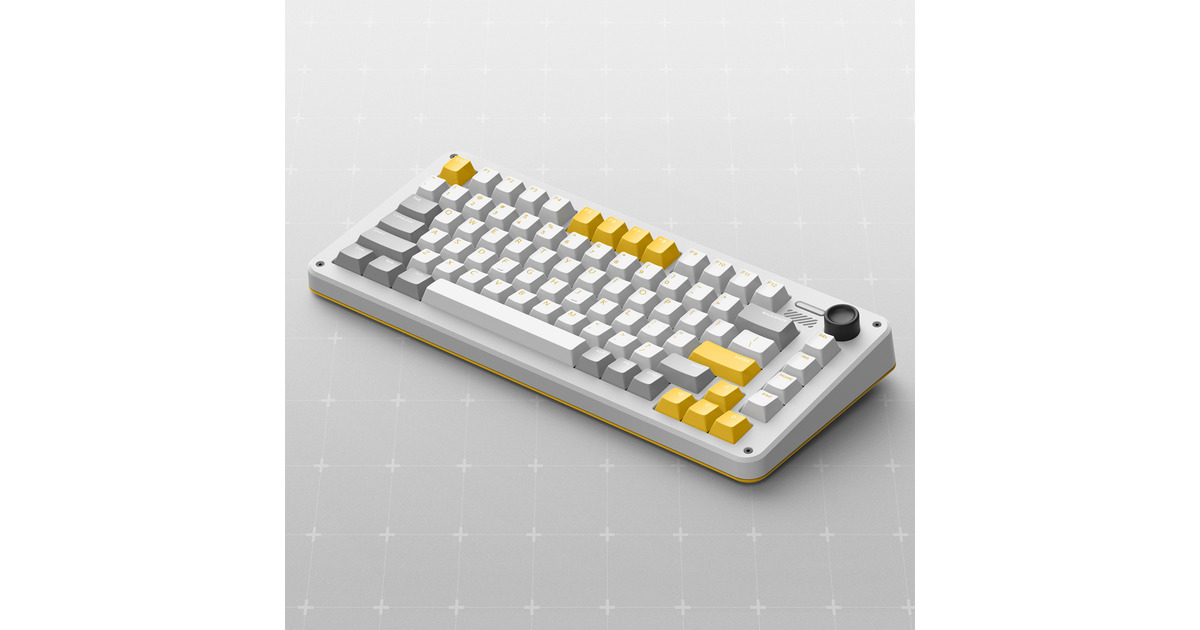 IqunixZX75 Gravity Wave Wireless Mechanical Keyboard, gaming toetsenbord  (Grijs/geel, US lay-out, Gateron Red, RGB leds, 75%, Hot-swappable, Double-shot PBT, 2.4GHz | Bluetooth 5.1 | USB-C)