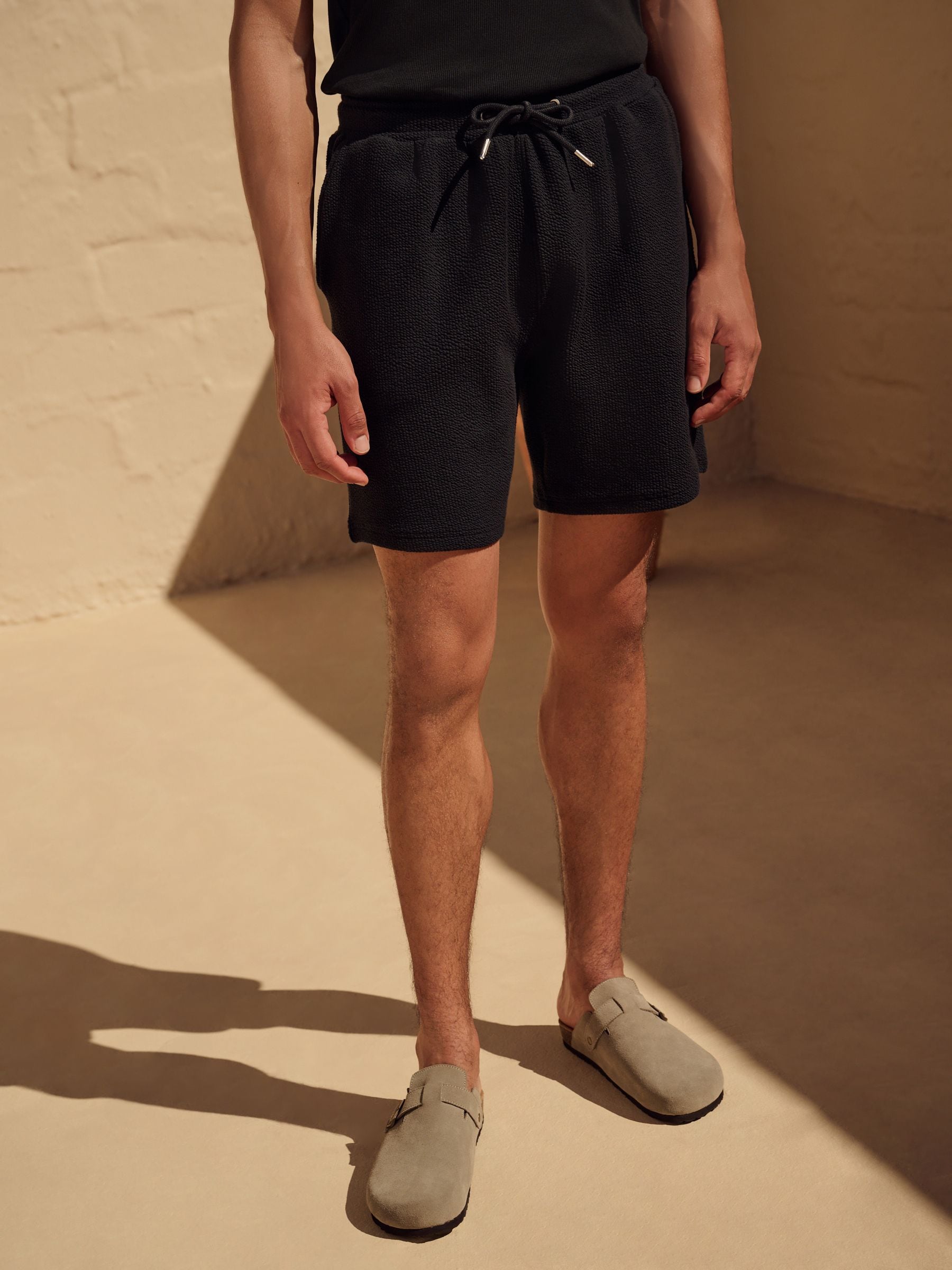 Zwart - Jersey seersucker shorts