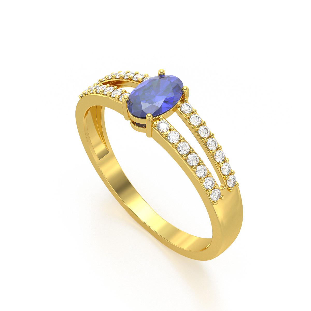 Bague ADEN Or 585 Jaune Tanzanite et diamants 2.102grs