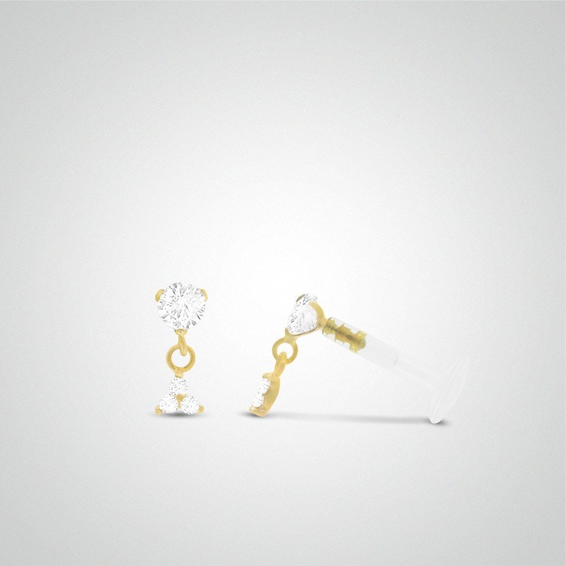 Piercing tragus or jaune pendentif avec trois oxydes de zirconium
