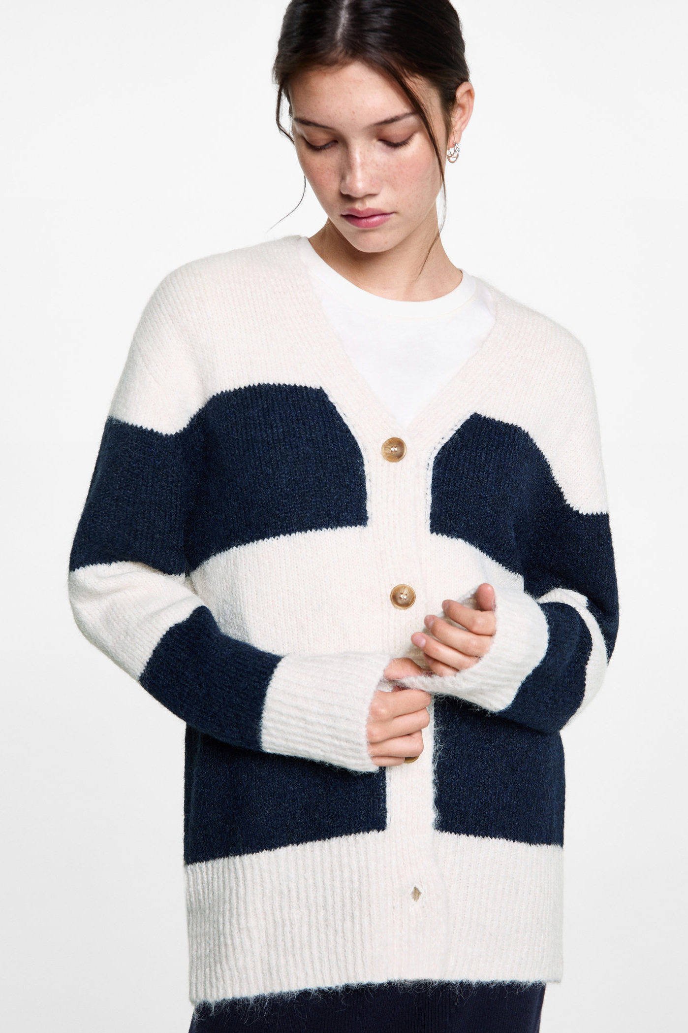 MANGO TEEN gestreept vest marine/ecru