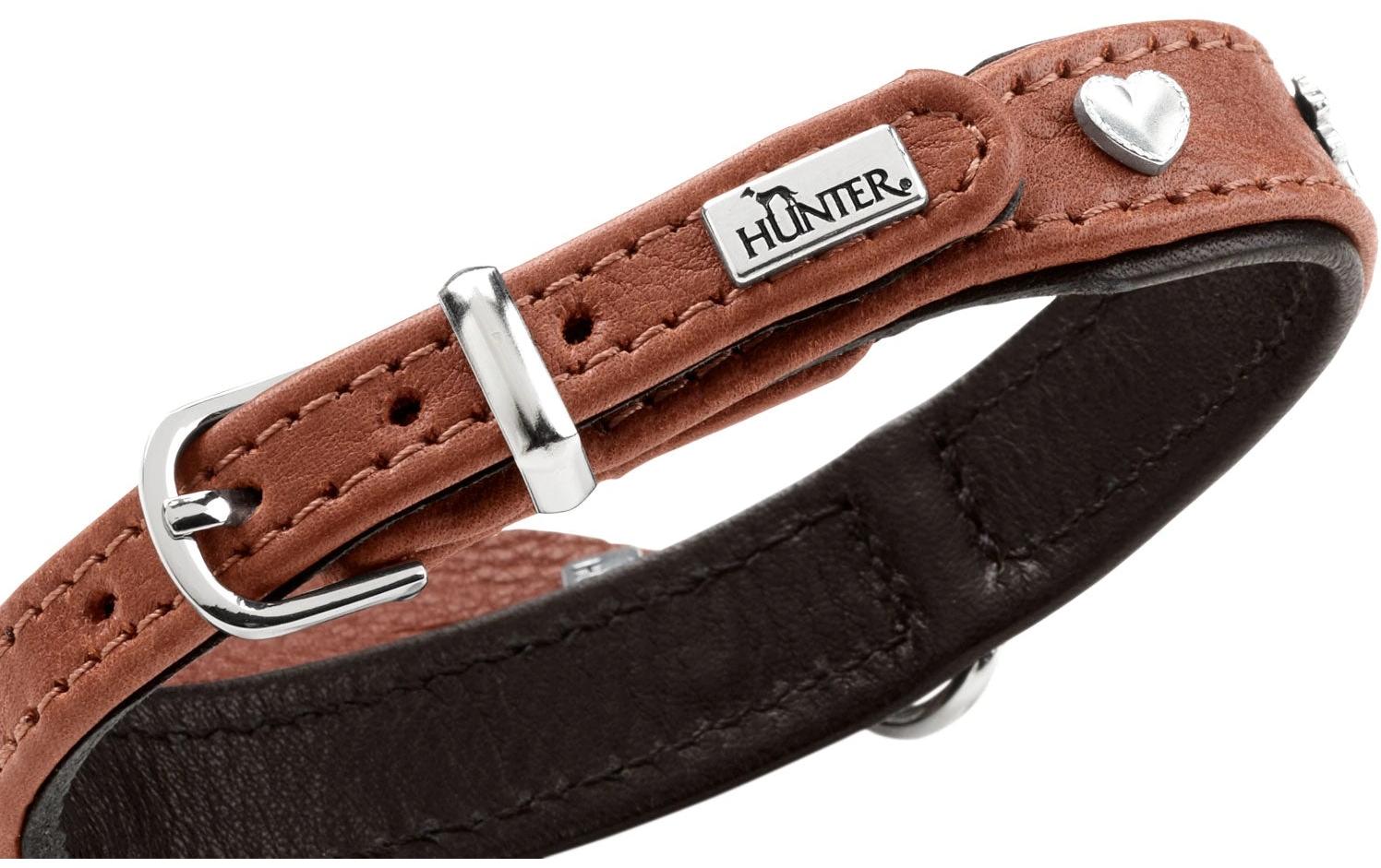 Halsband München Mini 30/XS, Rindsleder, Cognac/SchwarzKlassisches Halsband für kleine Hunde und Welpen, mit auffälligen Besätzen im Trachten-Look