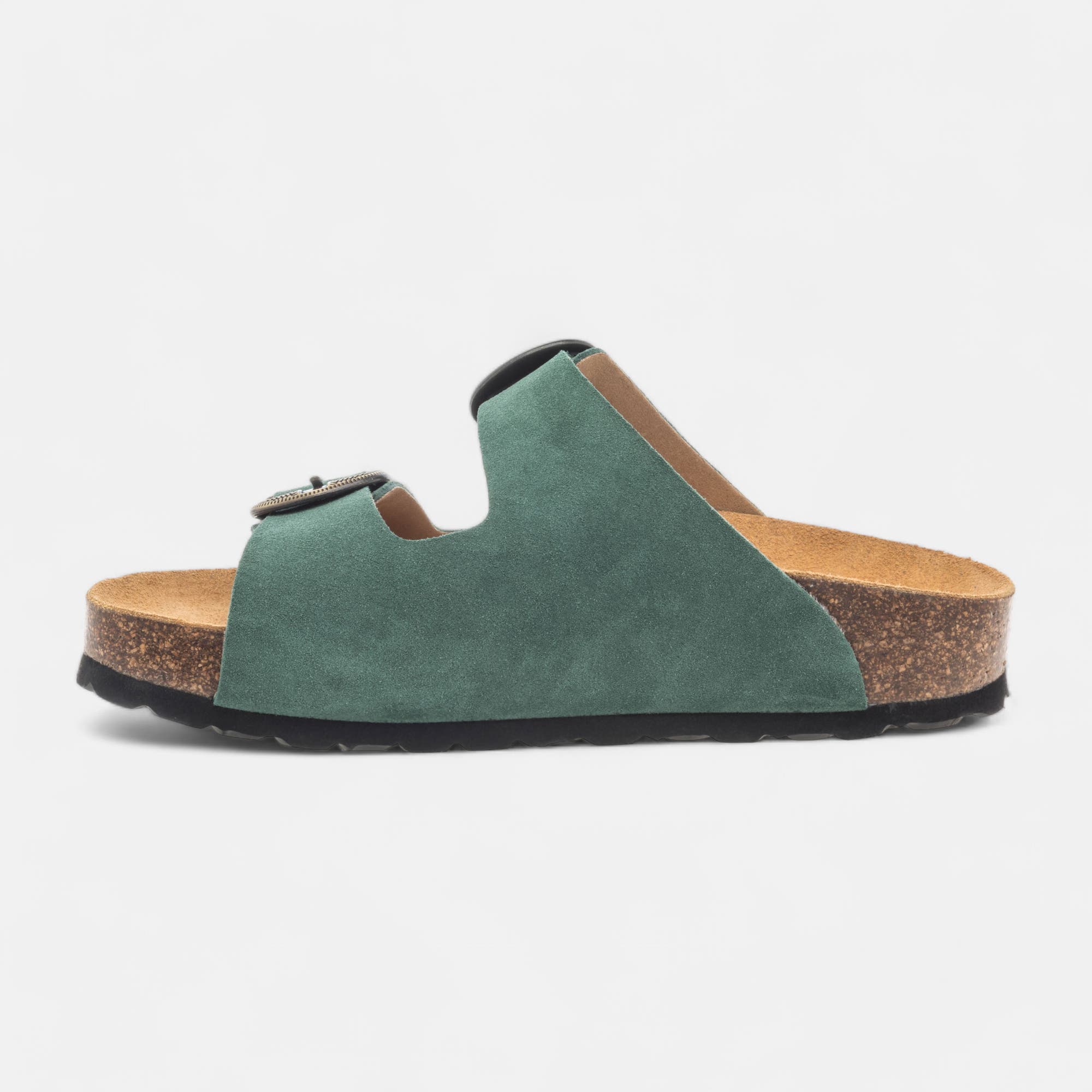 Mules semelle liège Femme en cuir vert
